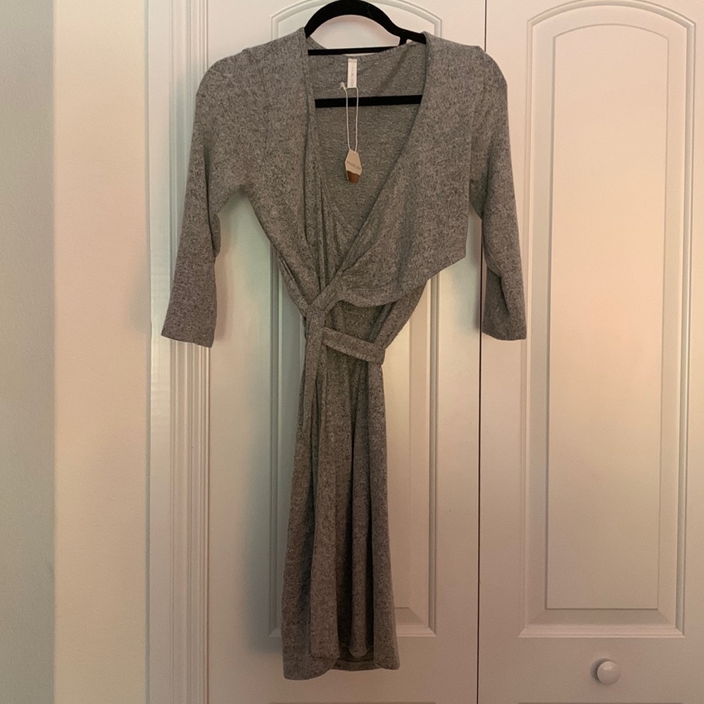 Soft grey wrap top maternity dress